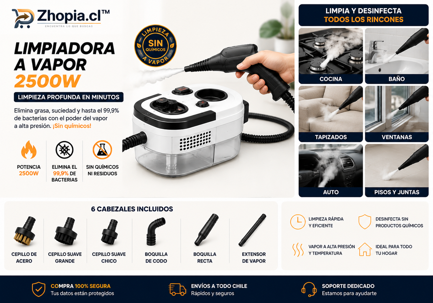 Limpiador A Vapor Presion 2500w Portatil